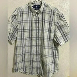 T. Harris London White Pale Plaid Short Sleeve Button Down Shirt Size XL Mens